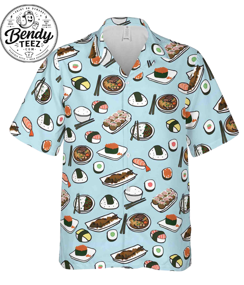 Fresh Sea Breeze Aloha Shirt – Playful Japanese Sushi & Cuisine Motif