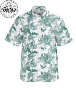 Vintage Dragon Castle Shirt – Fantasy Mythical Button Up