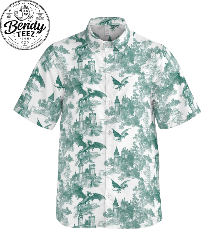Vintage Dragon Castle Shirt – Fantasy Mythical Button Up